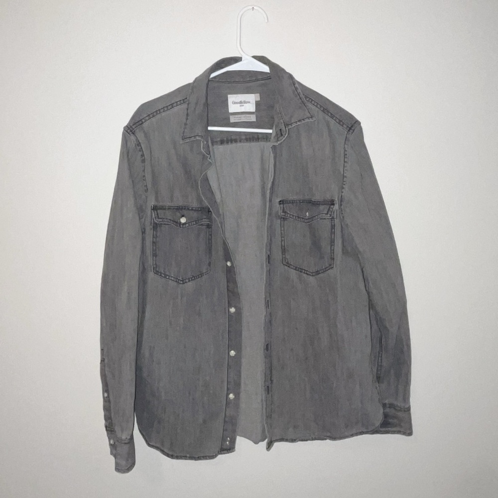 Black/ grey washed denim button up